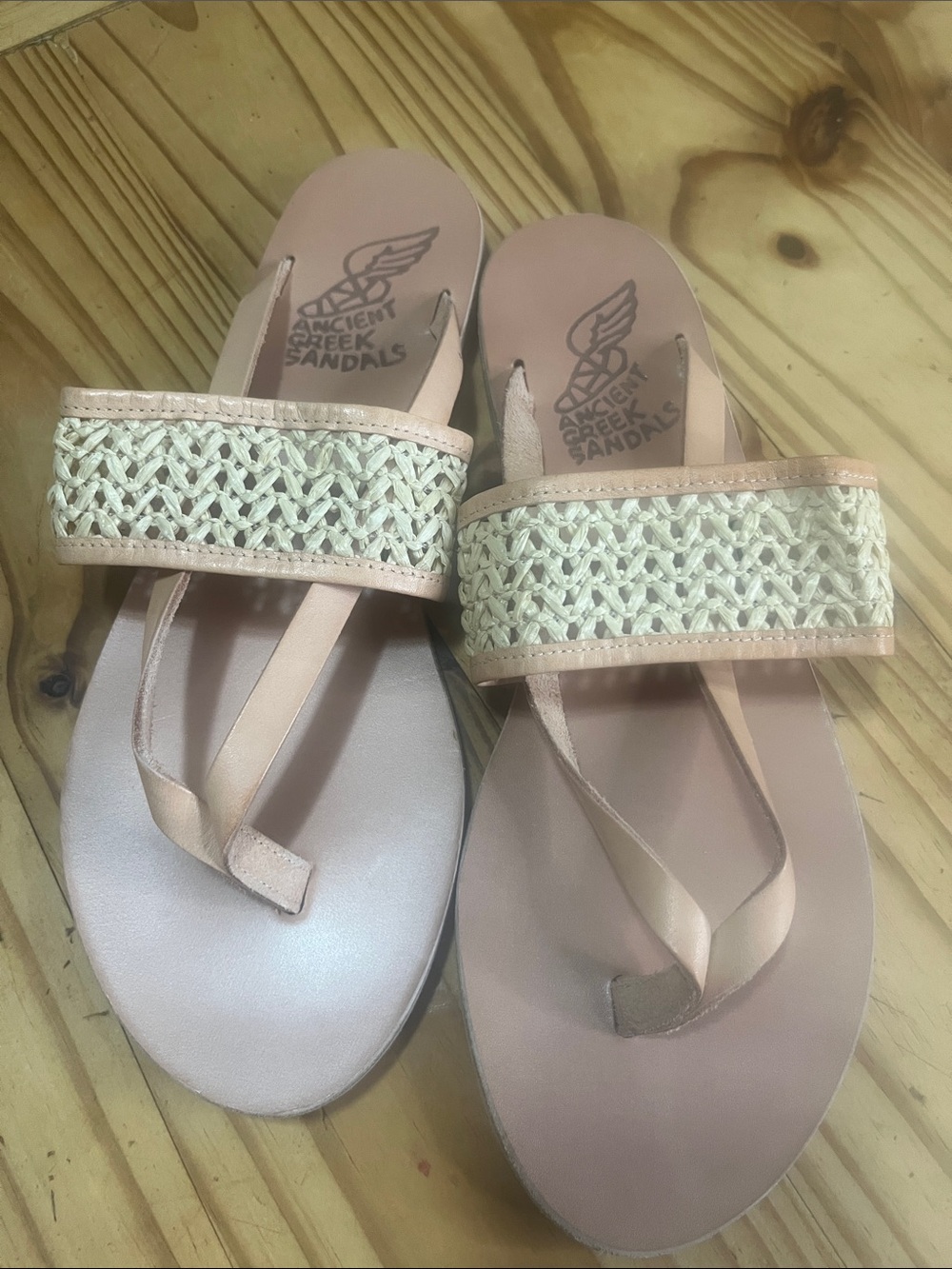 Ancient Greek Zenobia Woven Raffia And Leather Sandals In Neutral - Picture 4 of 7